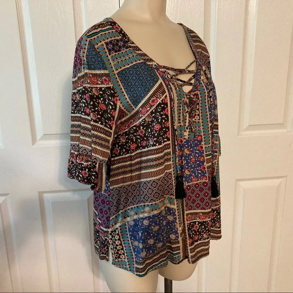 American Eagle Outfitters Boho Lace-up Blouse S - Picture 8 of 16